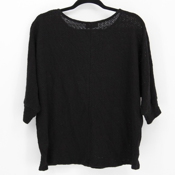 NEW Gilli $68 Medium Black‎ Pointelle Scoop Neck 3/4 Sleeve 100% Cotton Sweater - Picture 7 of 11